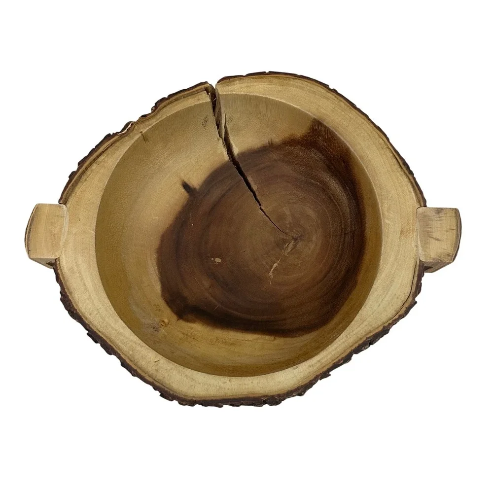 Acacia Collection Handcrafted Live Edge Acacia Wood Bowl with Bark Handles 17in‎